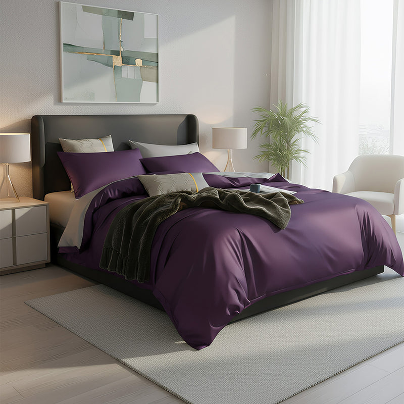 Anycozy Bed Sheet Purple Light Grey Ultra Soft Luxury Egyptian Cotton Bedding Cover King Size 6 Pcs Bed Set