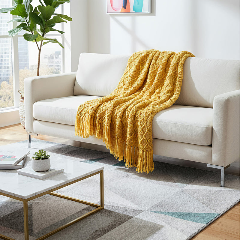 Anycozy Yellow Faux Cashmere Throw Blanket Sofa Cover 127x172cm