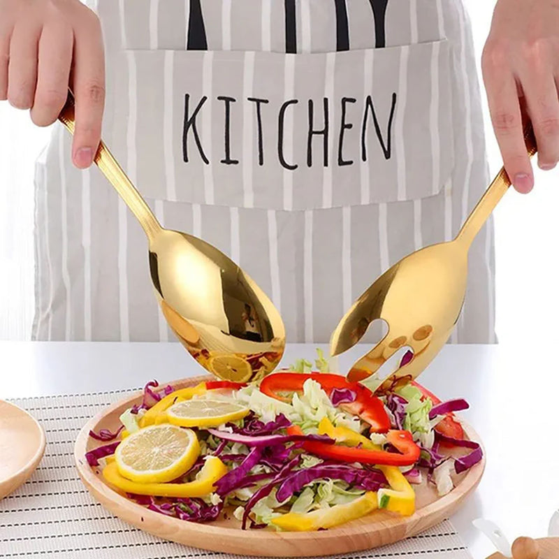 Anygleam Gold Giant Spoon & Fork Set – 2-Piece Stainless Steel