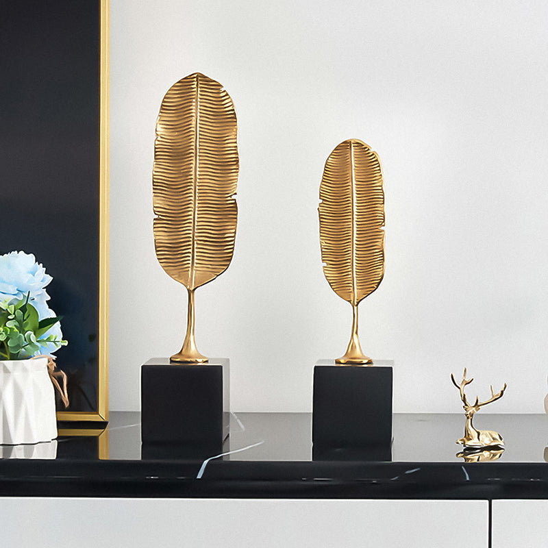 ANYHOUZ 37.5cm Gold Feather Sculptures Tabletop Home Decor Modern Art Living Room Display House Decorative Crafts Metal Ornaments