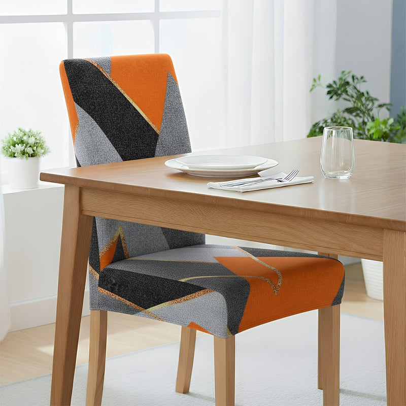 Anyseat Orange Gray Geometric Pattern Print Elastic Chair Cover – Plain Dining Slipcover & Home Décor