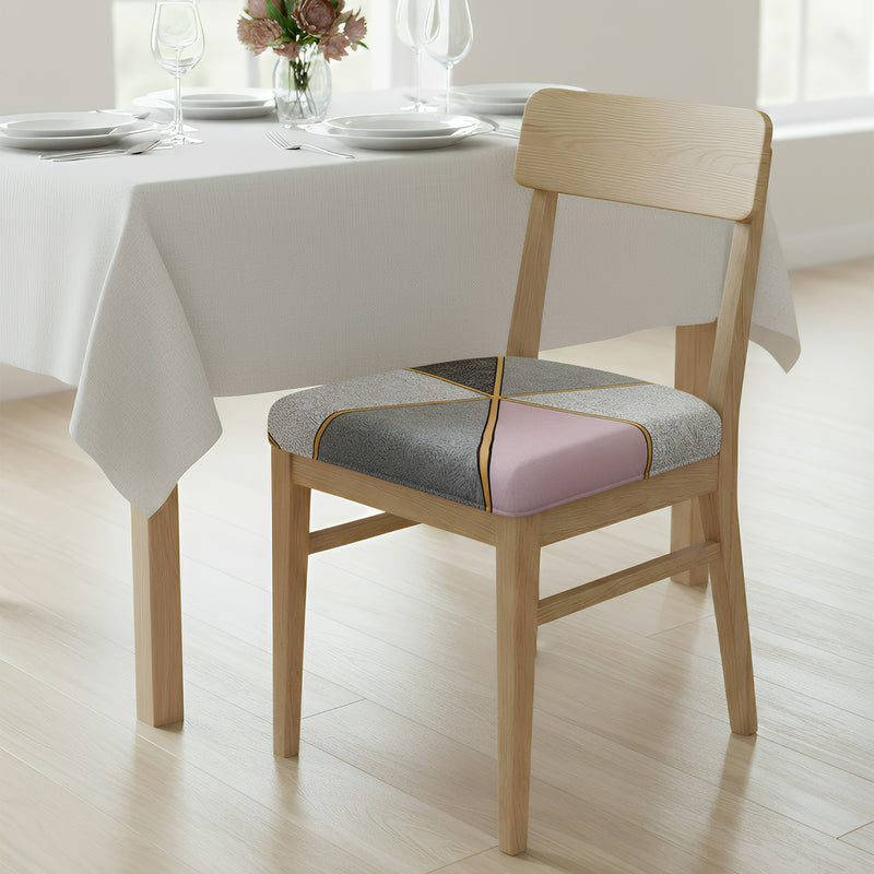 Anyseat Grey and Pink with Gold Linear Print Chair Cover – Stretch Washable Removable Seat Cover for Dining & Kitchen