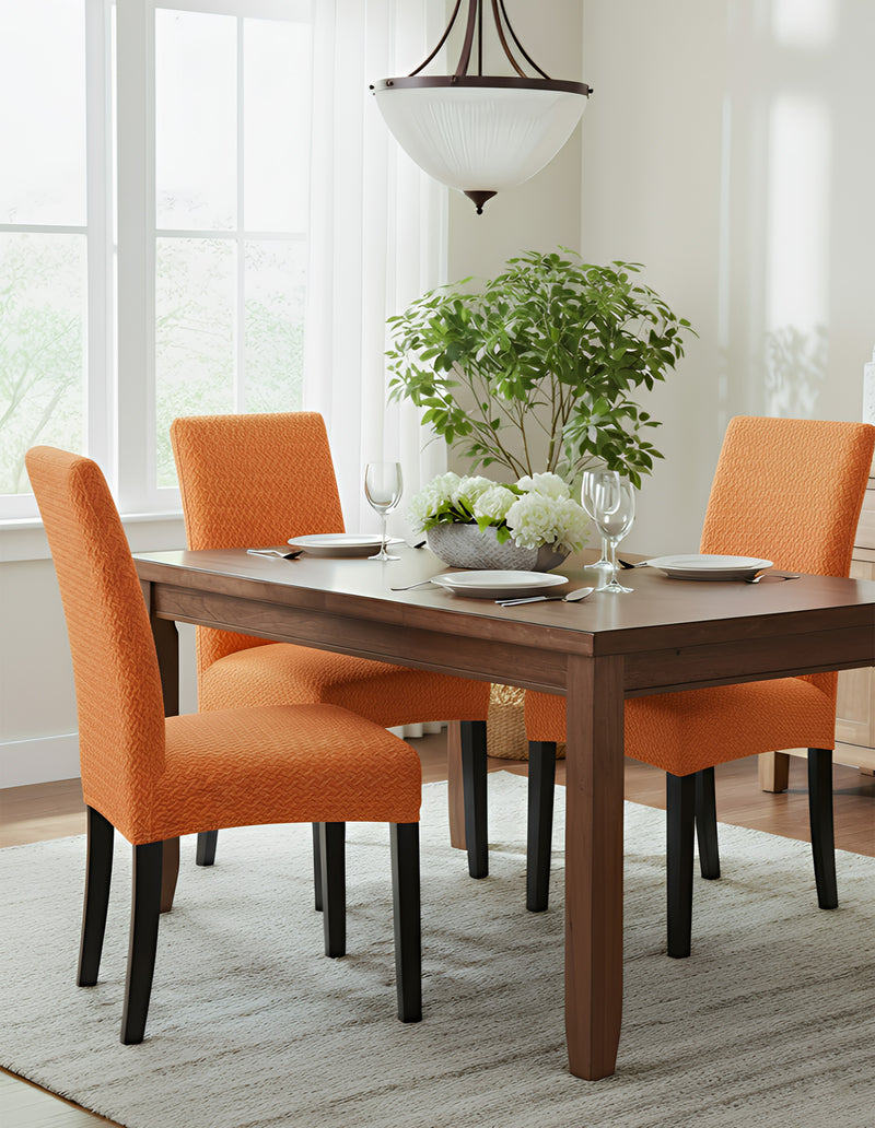 Anyseat Orange Knitted Chair Cover – Elastic Anti‑Dirt Design for Dining, Kitchen, Wedding, Hotel & Banquet Use