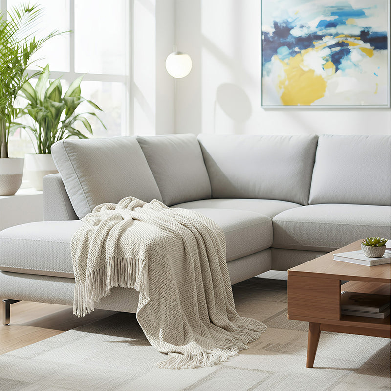 Anycozy White Knitted Waffle Throw Blanket – Soft Tassel Sofa & Bed Cover