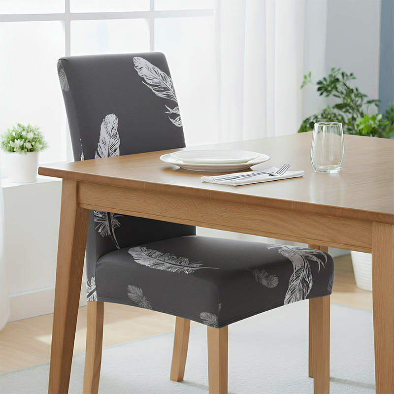 Anyseat Dark Gray Leaf Print Elastic Chair Cover – Plain Dining Slipcover & Home Décor
