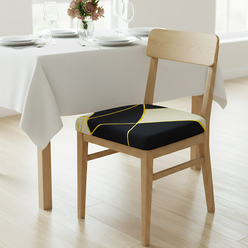 Anyseat Black and White Gold Linear Print Chair Cover – Stretch Washable Removable Seat Cover for Dining & Kitchen