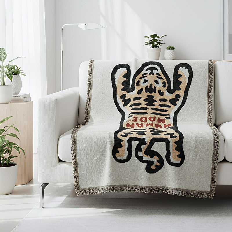 Anycozy Tiger Pattern Yellow Throw Blanket Sofa Cover & Camping Mat