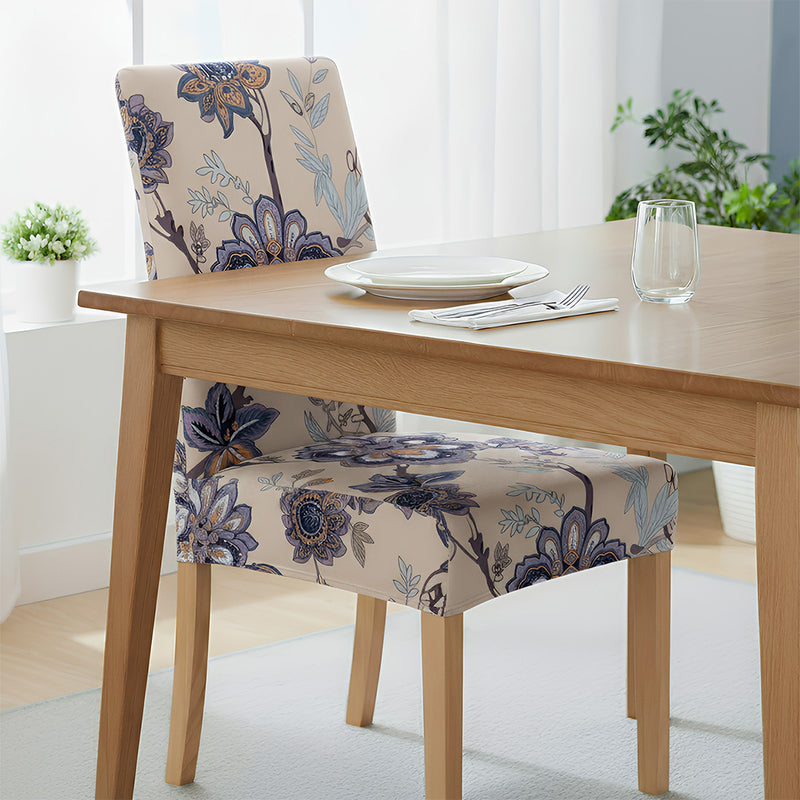 Anyseat Beige Floral Pattern Print Elastic Chair Cover – Plain Dining Slipcover & Home Décor
