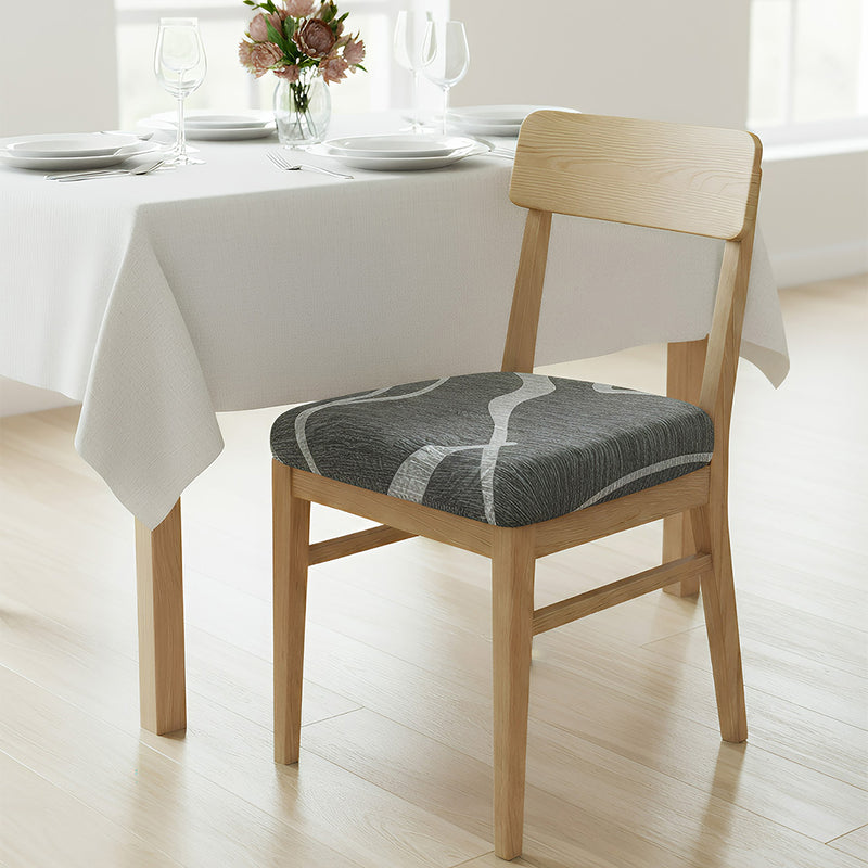 Anyseat Grey and Light Grey Wave Print Chair Cover – Stretch Washable Removable Seat Cover for Dining & Kitchen