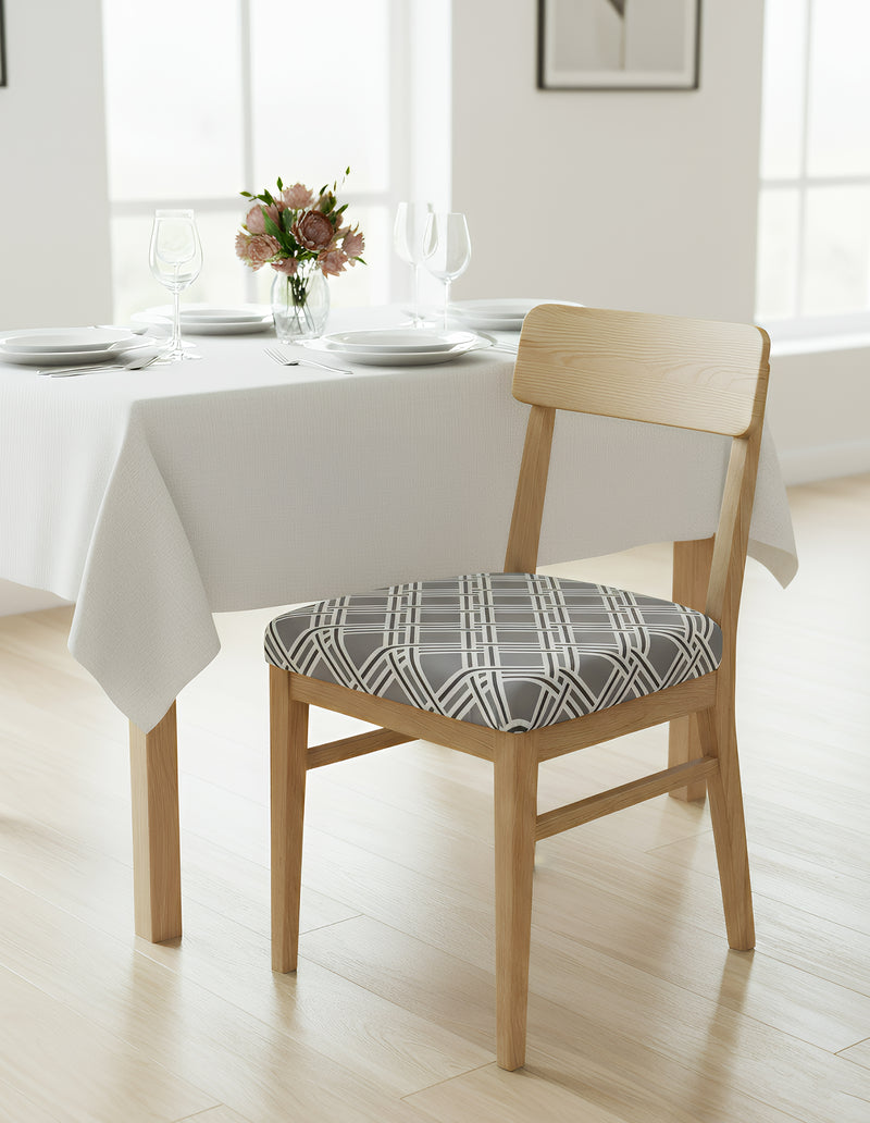 Anyseat Grey White Macro Knitted Design Print Chair Cover – Stretch Washable Removable Seat Cover for Dining & Kitchen