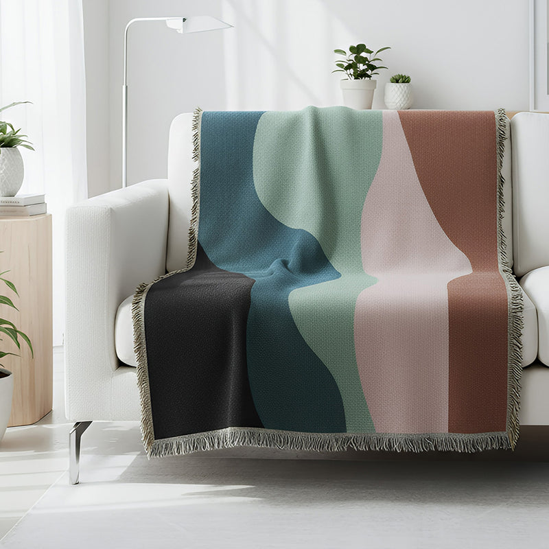 Anycozy Faux Cashmere Throw Blanket – Abstract Rainbow Wave Pattern Sofa Cover with Tassels, Soft Home Decor Accent