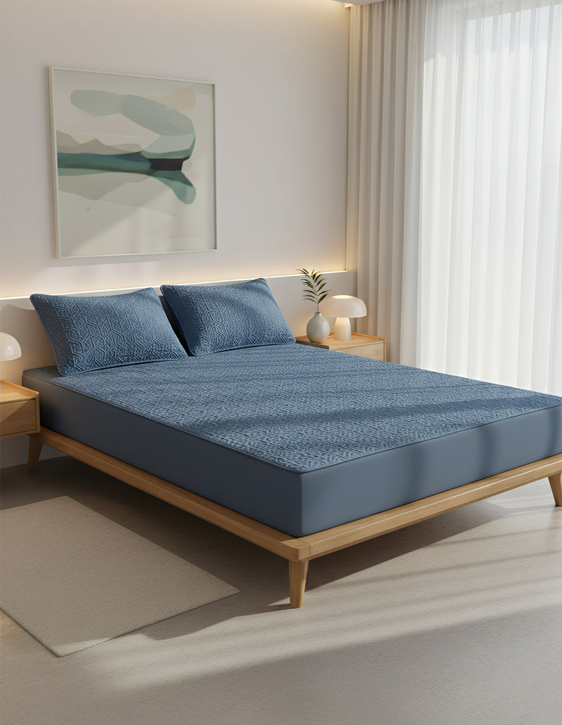 Anycozy Mattress Cover Blue 140x200cm Pure Cotton Soft Quilted Bed Sheet Anti-bacterial Protector Cover