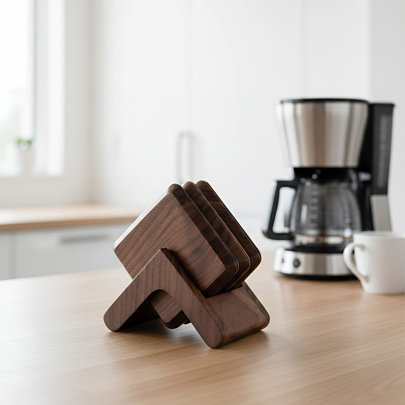 Anygleam Black Walnut 6pcs Wooden Coasters Cup Kitchen Tools Accessories
