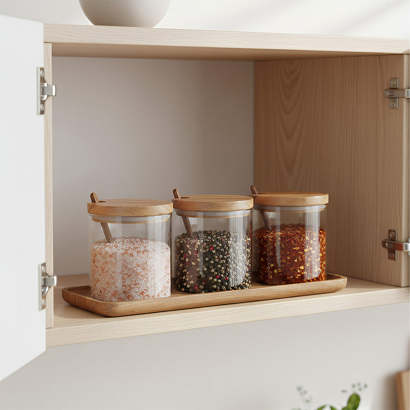 Anygleam Transparent 3pcs Spice Jars Glass  Food Kitchen Tableware