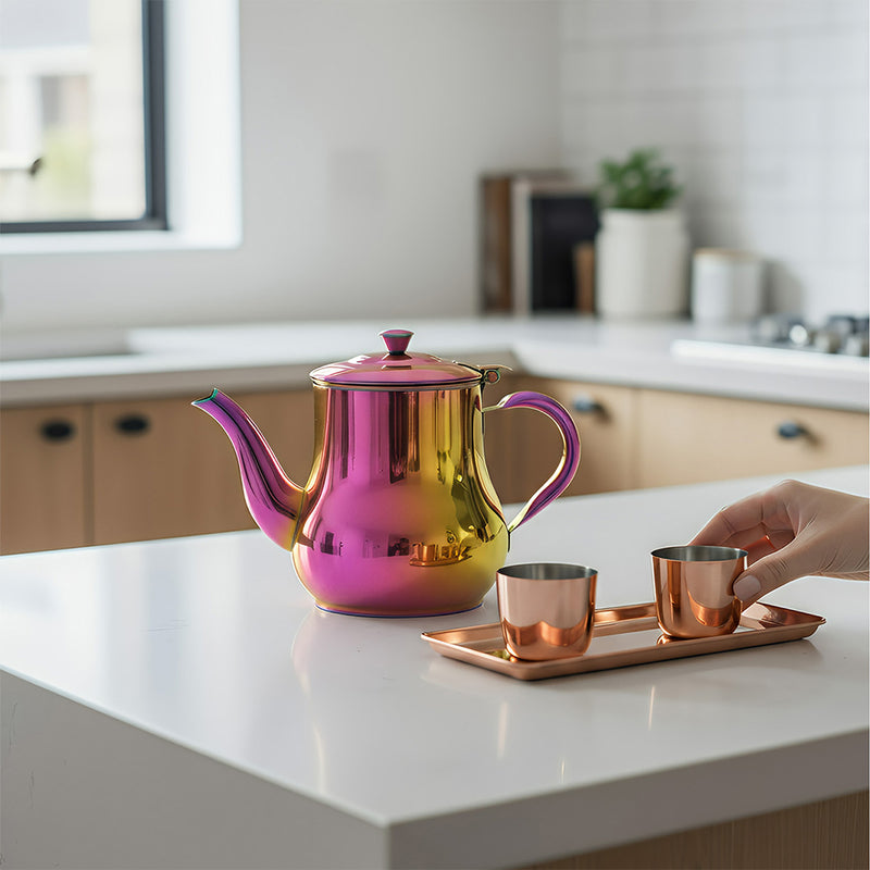 Anygleam Pink Rainbow Stainless Steel Teapot with Filter – Multi-Purpose Kettle for Coffee, Tea, Oil & Seasonings
