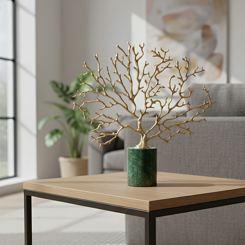 ANYHOUZ 25cm Tree Snowflake Tabletop Home Decor Modern Art Living Room Display House Decorative Crafts Metal Ornaments with Marble Base