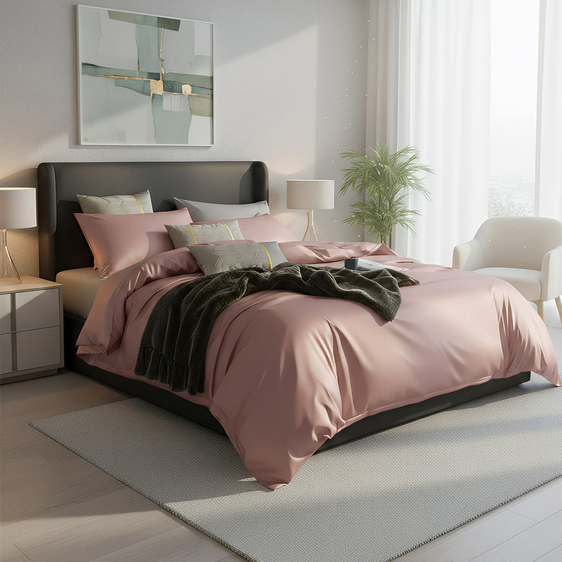 Anycozy Bed Sheet Pink Deep Grey Ultra Soft Luxury Egyptian Cotton Bedding Cover Queen Size 4 Pcs Bed Set