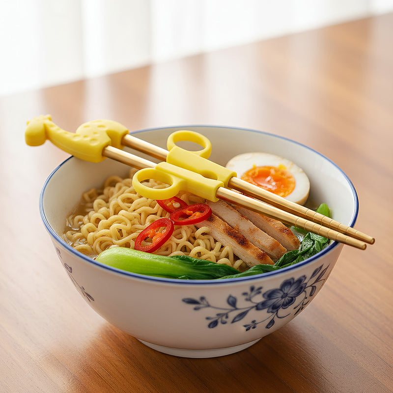 Anygleam Yellow Gold Giraffe Chopsticks – 1 Pair | Reusable Stainless Steel Cartoon Kids Utensils