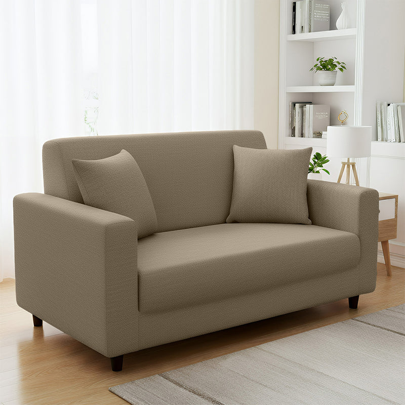 Anyhouz 2 Seater Sofa Cover Plain Beige Style and Protection For Living Room Sofa Chair Elastic Stretchable Slipcover