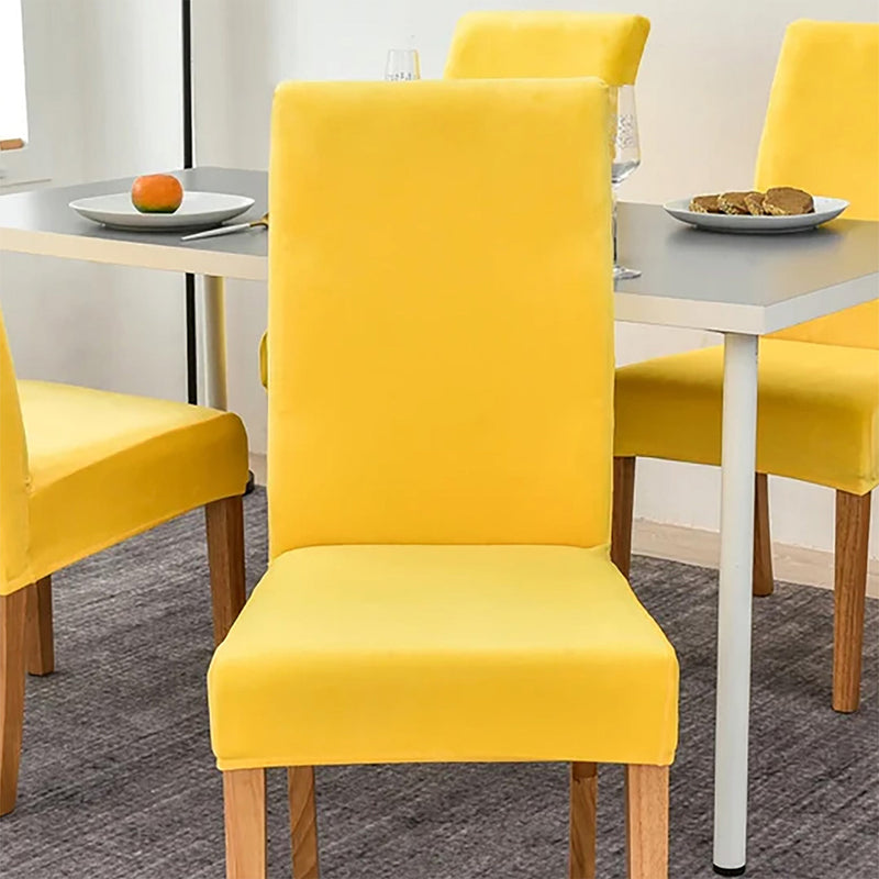 Anyseat Bright Yellow Velvet Dining Chair Cover – Plush Stretchable Slipcover for Kitchen & Dining Room Chairs