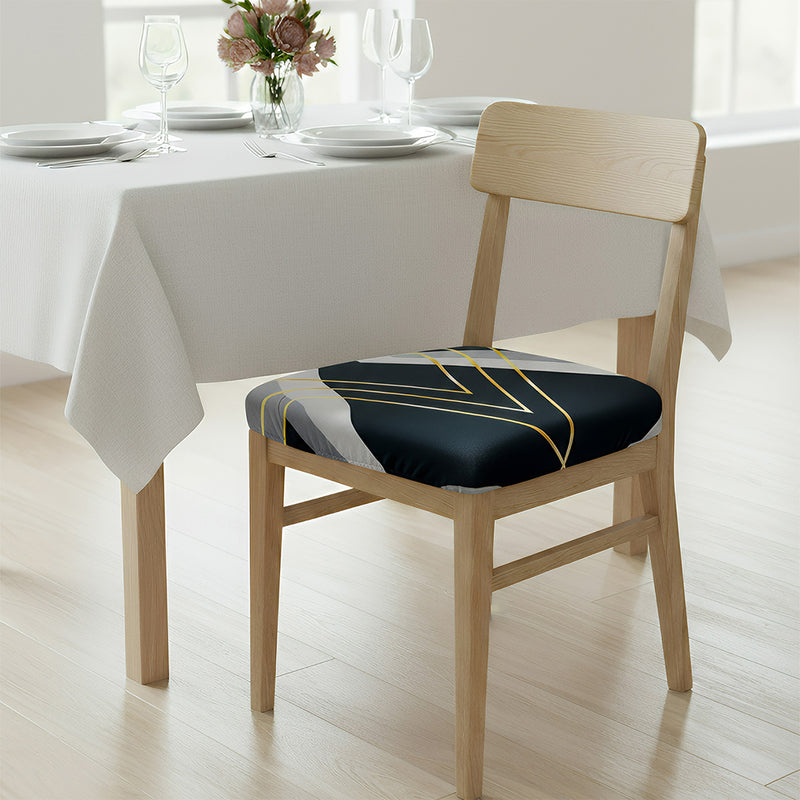 Anyseat Black and White Gold Triangular Chair Cover – Stretch Washable Removable Seat Cover for Dining & Kitchen