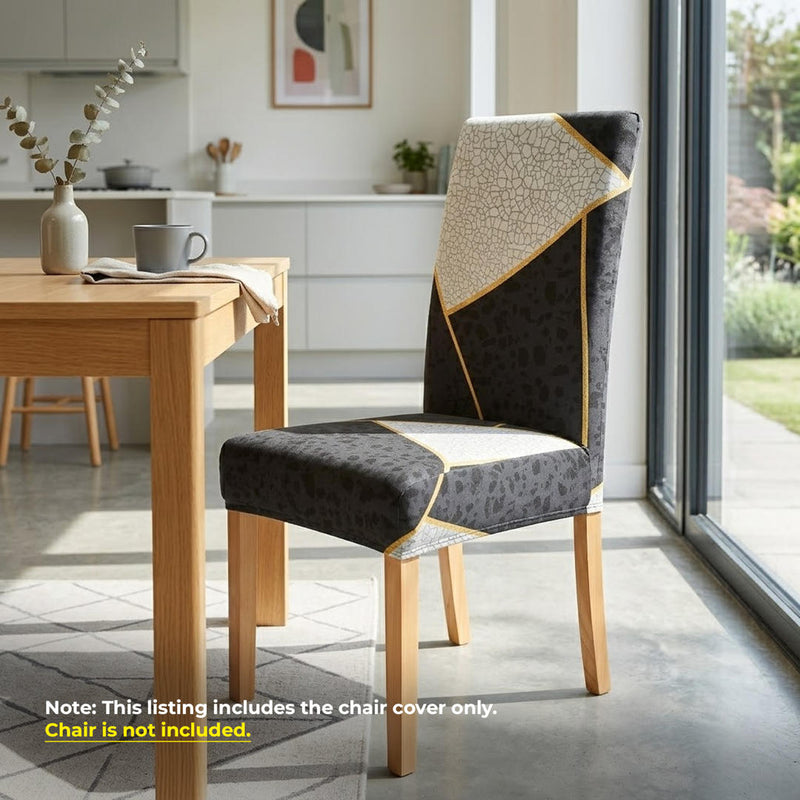 Anyseat Black Pattern Print Elastic Chair Cover – Plain Dining Slipcover & Home Décor