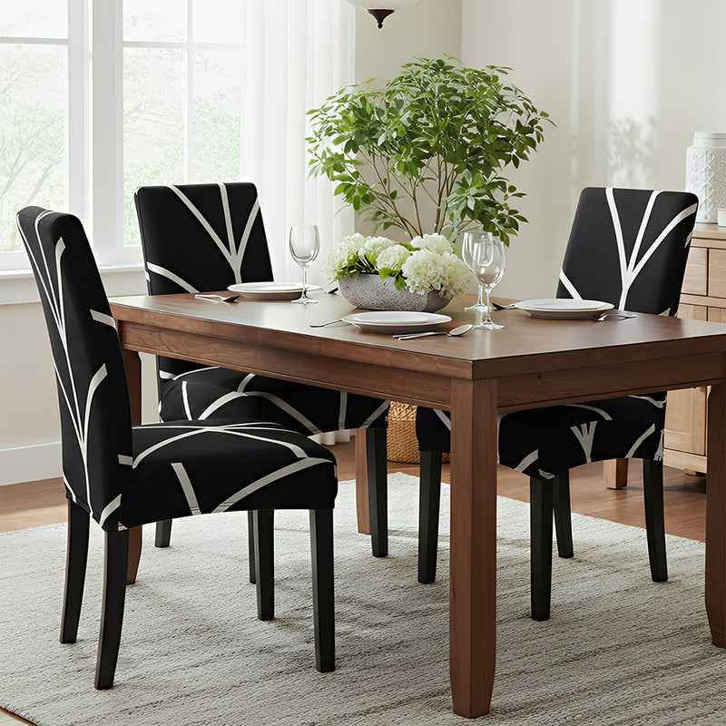 Anyseat Black with Linear Design Chair Cover – Elastic Slipcover with Anti‑Dirt Protection for Dining Room, Kitchen, Wedding, Hotel, Banquet & Restaurant