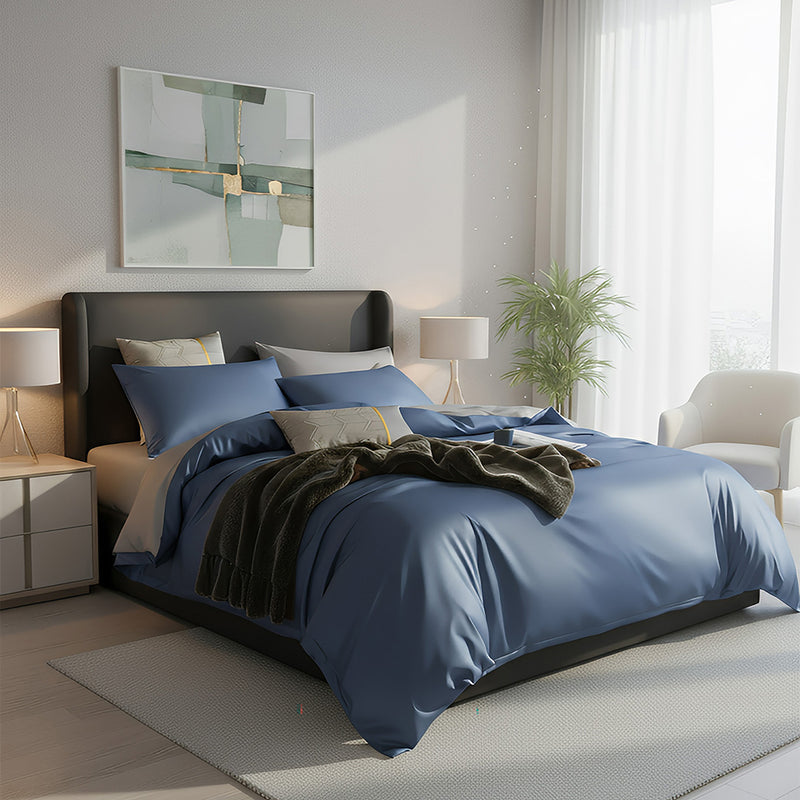 Anycozy Egyptian Cotton Duvet Comforter Set – UK King Size, Blue & Light Grey, Thick 6‑Piece Bedspread