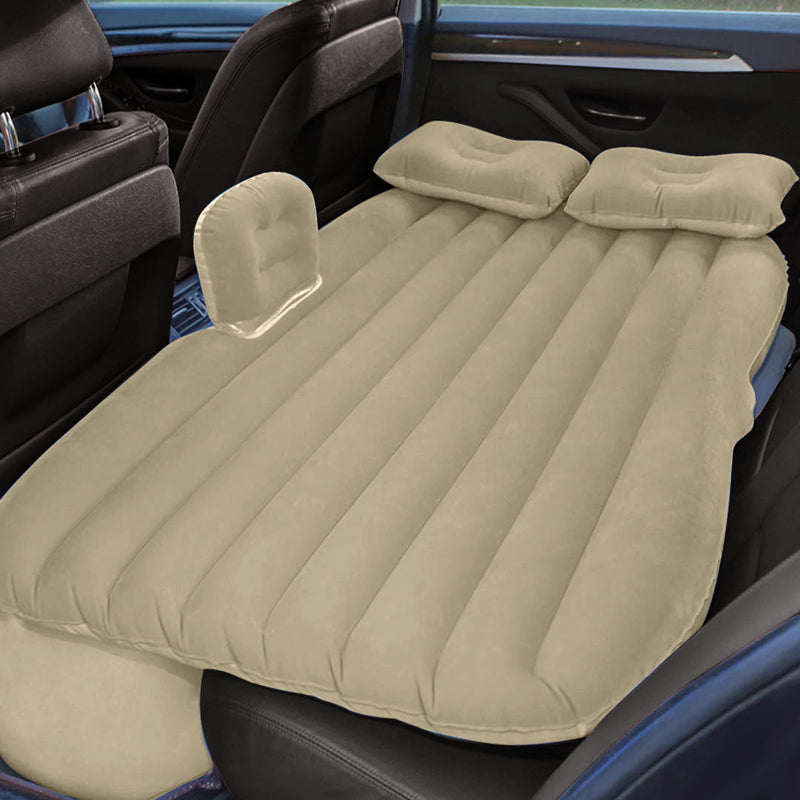 Inflatable Car Mattress Beige Stripe  Portable Camping Rest Air Bed Travel Compact Sleeping Kit Essentials