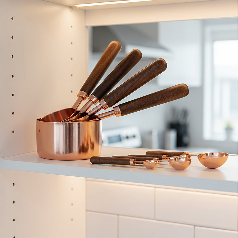 Anygleam Rosegold Brown 8pcs Wooden Measuring Cup  Kitchen Tools Accessories