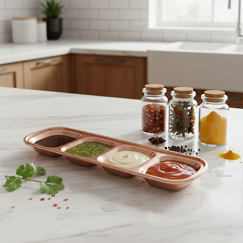 Anygleam Rose Gold Stainless Steel 4-Grid Sauce Dish – Seasoning & Dipping Plates for Kitchenware