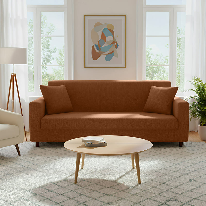 Anyhouz 3 Seater Sofa Cover Plain Light Coffee Style and Protection For Living Room Sofa Chair Elastic Stretchable Slipcover