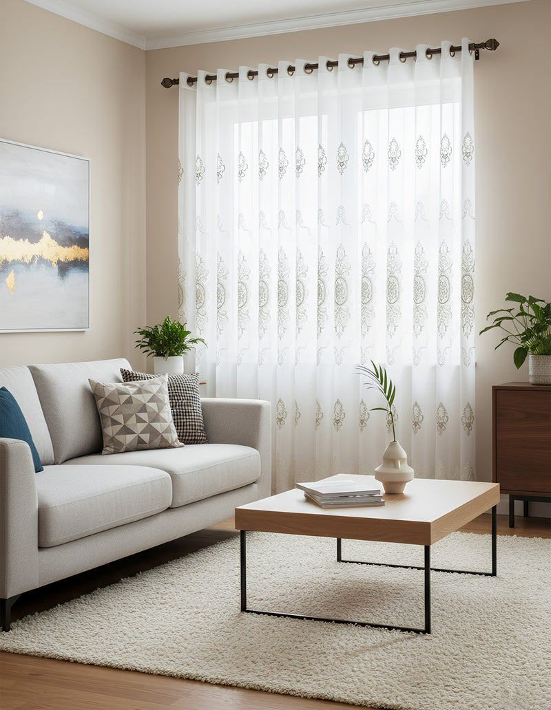 Anydrape White Floral Sheer Curtains – Elegant Decorative Window Drapes for Living Room, Bedroom & Home Décor
