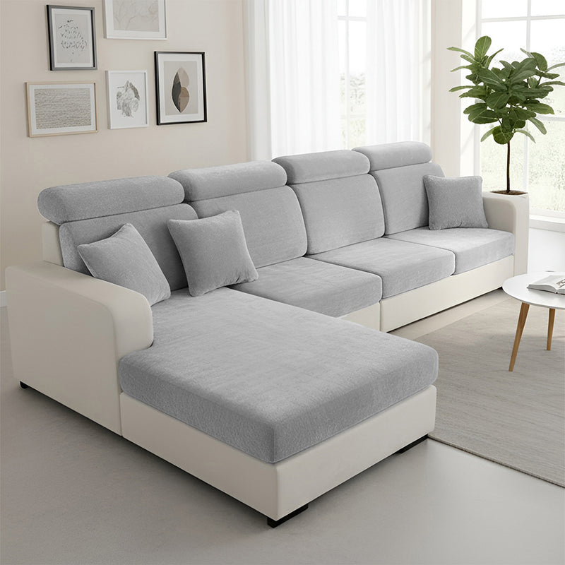 Anyseat L‑Shape Sofa Cover Light Gray Chenille Polyester Thick Stretchable Cushion Protector for Living Room (Small Size)