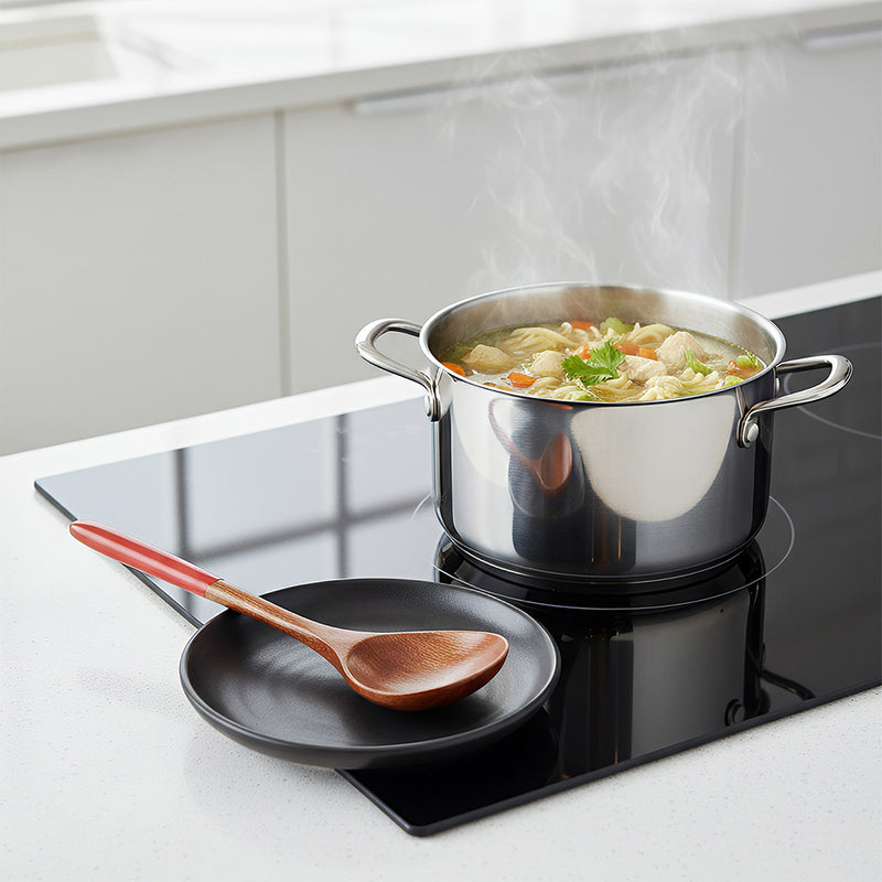 Anygleam Brown Red 2pcs Wooden Ramen Spoon Long Kitchen Tableware