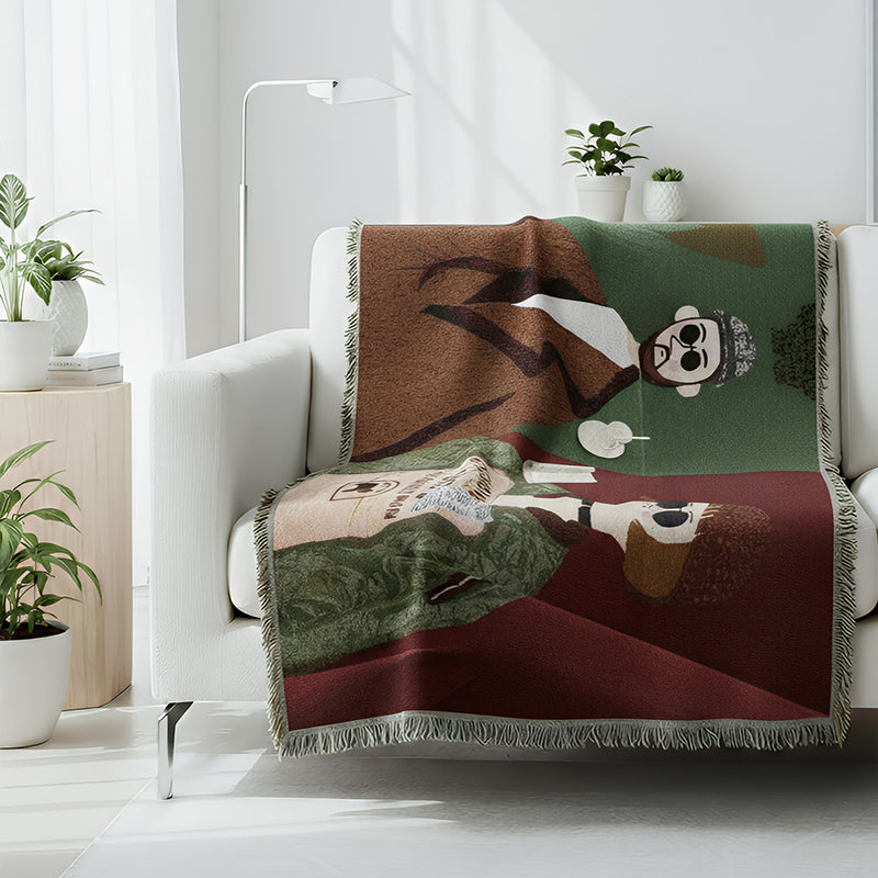 Anycozy Throw Blanket Brown Faux Cashmere Sofa Cover Human Cartoons Tassel Soft Picnic Camping Mat  180*260cm