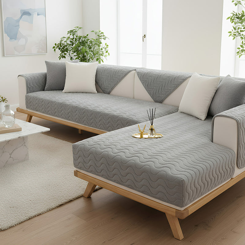 Anyseat Sofa Towel Super Soft Wave Gray Rabbit Plush Quilted Couch Cover L-shaped Sectional Anti-slip Sofa Cover