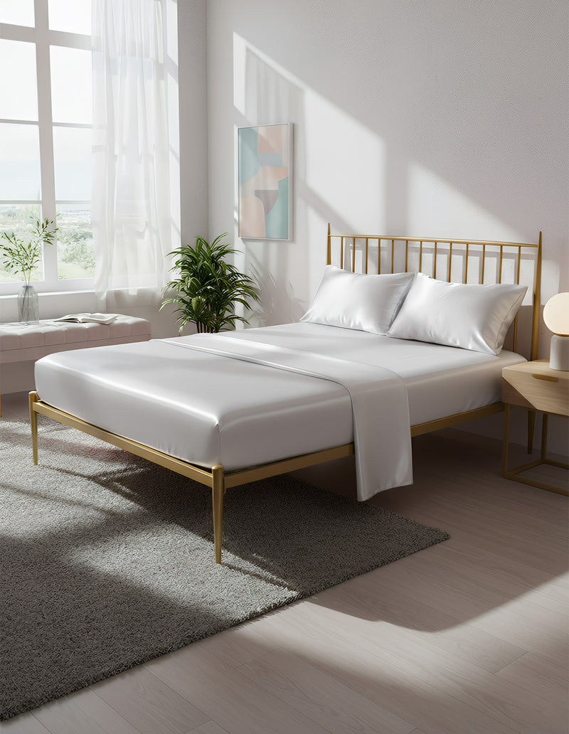 Anycozy Fitted Sheet 180x200cm White Luxury Silky Beddings Set with Pillow Cases