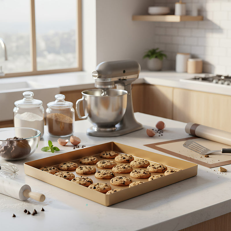 ANYGLEAM Baking Tray Golden Square Non Stick Oven Toaster Pastry Sheet Pan