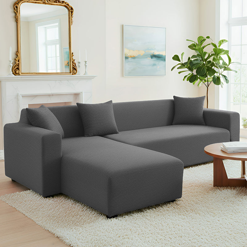 Anyhouz 4 Seater Sofa Cover Plain Grey Style and Protection For Living Room Sofa Chair Elastic Stretchable Slipcover