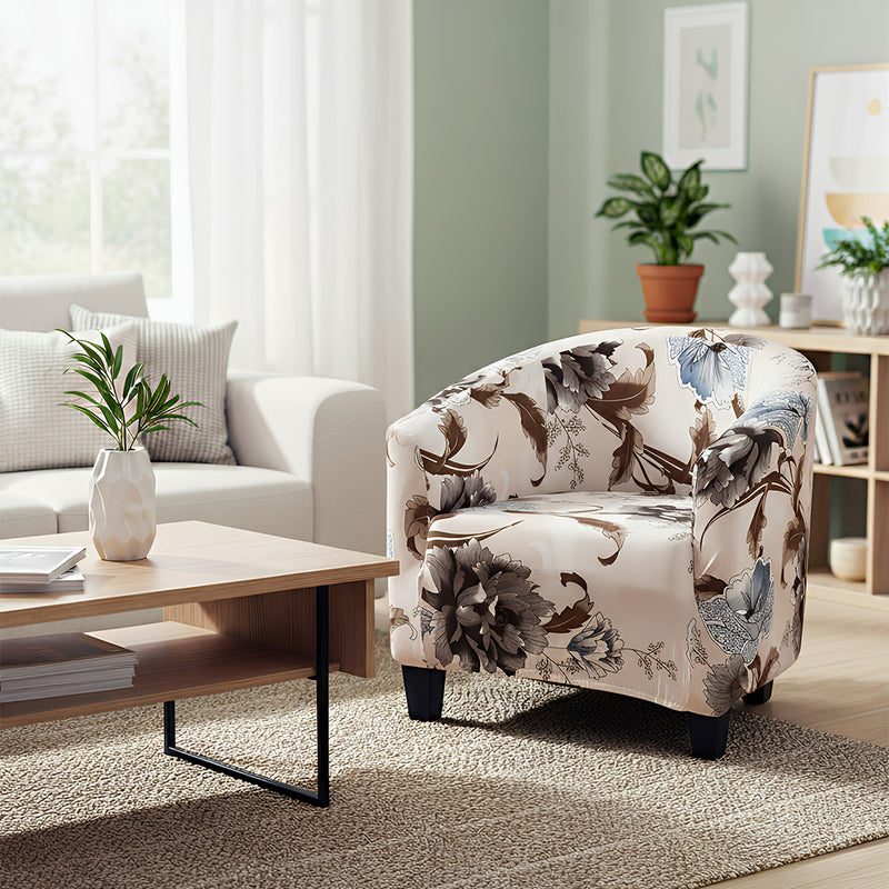 Anyseat Light Beige Floral Chair Cover – Plain Dustproof Tub Slipcover for Home Décor
