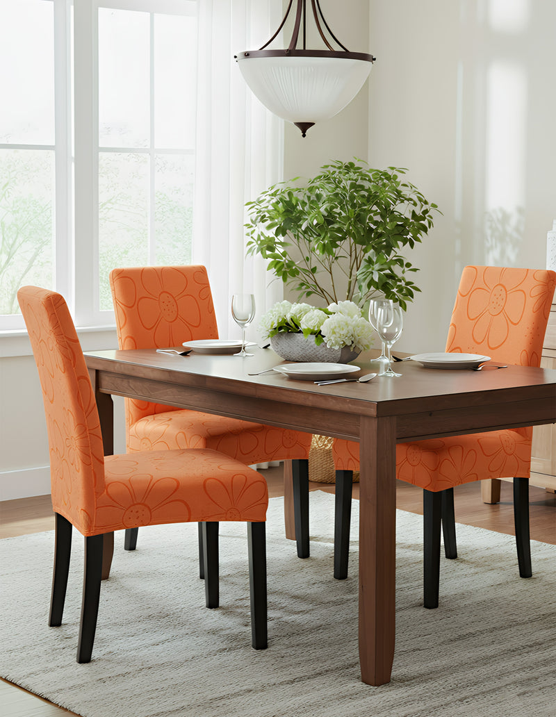 Anyseat Orange Floral Knitted Chair Cover – Elastic Anti‑Dirt Design for Dining, Kitchen, Wedding, Hotel & Banquet Use