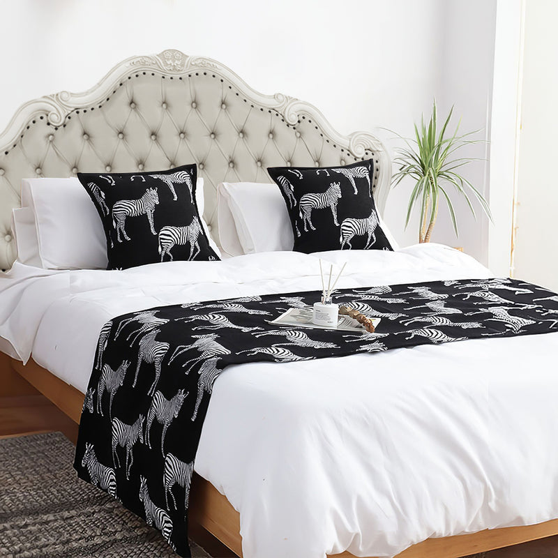 1.5m Bed Light Luxury Black Zebra Vintage Bed Scarf Runner Bedding Tail Pad Flag For Home Hotel 3Pcs Set