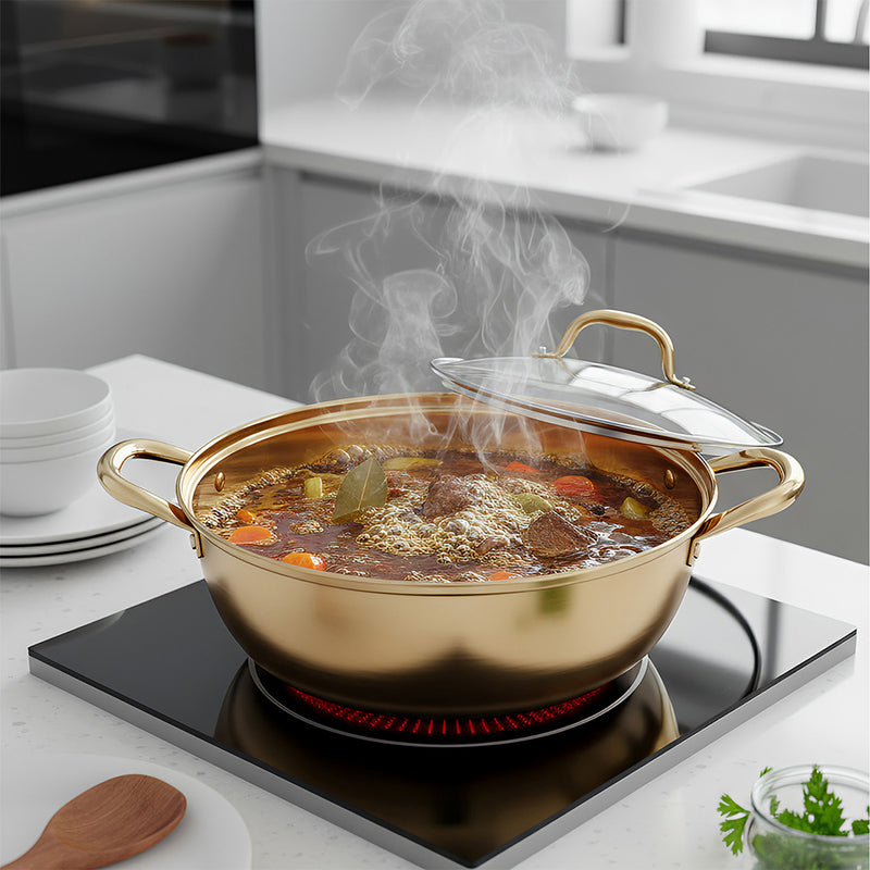 ANYGLEAM Stock Pot Gold Stainless Steel Home Restaurant Cooking Tool Single-Layer Compatible Soup Kitchen Utensils