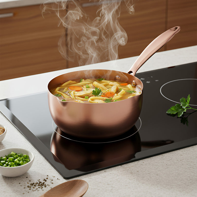 Anygleam Stock Pot Rose Gold Non-Stick Stainless Steel Kitchen Snow Pan Noodle Soup with Lid Cooker Universal Cookware