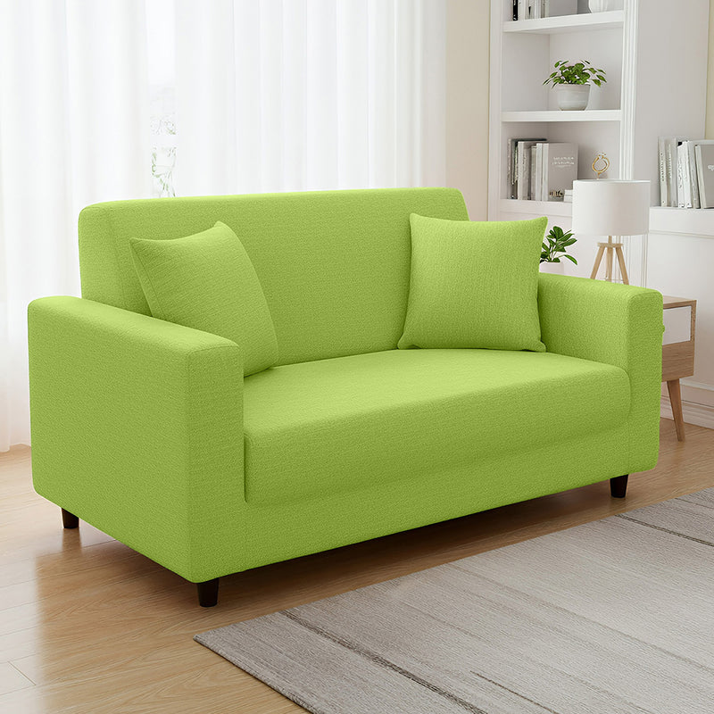 Anyhouz 2 Seater Sofa Cover Plain Apple Green Style and Protection For Living Room Sofa Chair Elastic Stretchable Slipcover