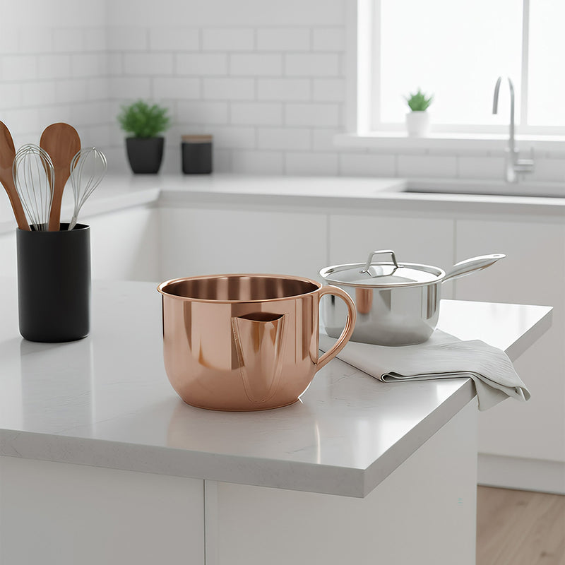 Anygleam Rose Gold Stainless Steel Separator Pot 1000ML – Golden Oil Filter Bowl for Soup, Gravy, Water & Fat Removal Kitchen Tool