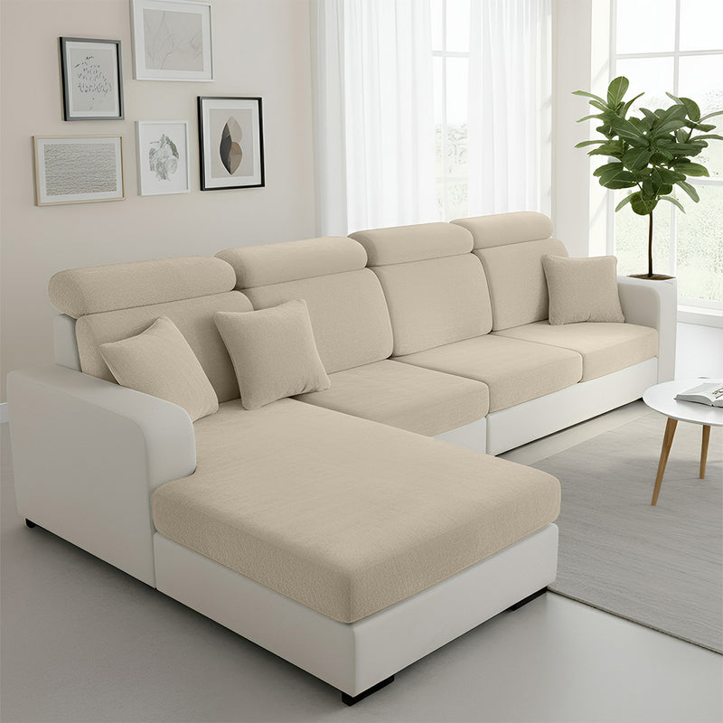 Anyseat L‑Shape Sofa Cover Beige Chenille Polyester Thick Stretchable Cushion Protector for Living Room