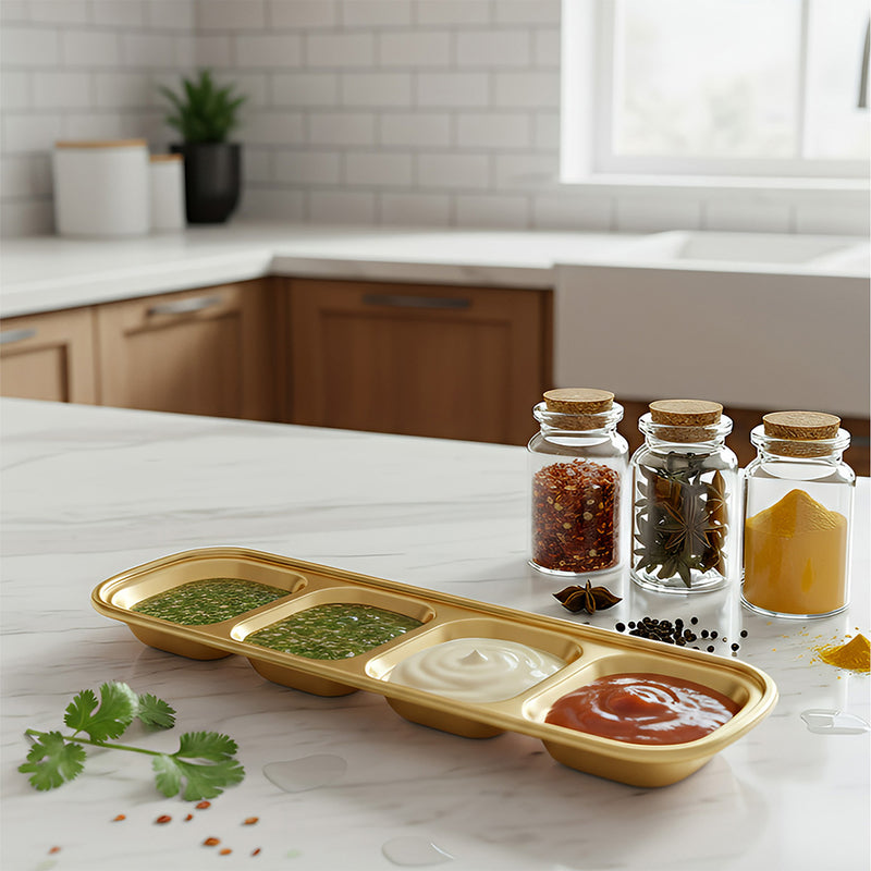 Anygleam Gold Stainless Steel 4-Grid Sauce Dish – Seasoning & Dipping Plates for Kitchenware