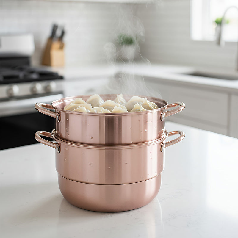 Anygleam Food Steamer Rose Gold Three Layer Thick Stainless Steel Universal Cooking for Induction Cooker Gas Stove Steam Pot